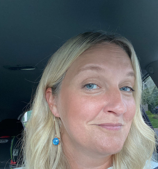 Blue Gem Long Hoops Statement Earrings