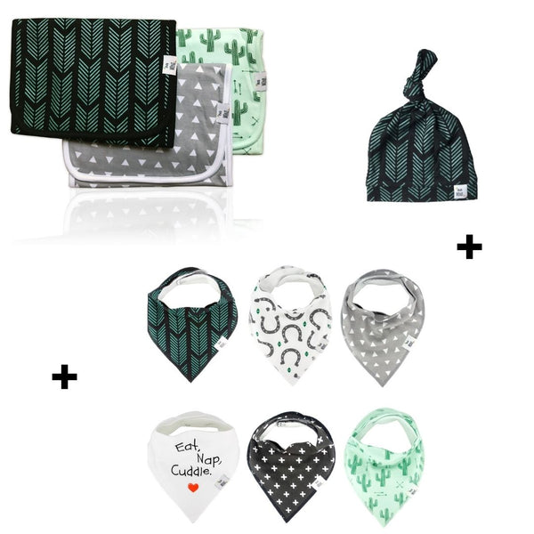 Joe Bibs + Burp cloths + Knot hat