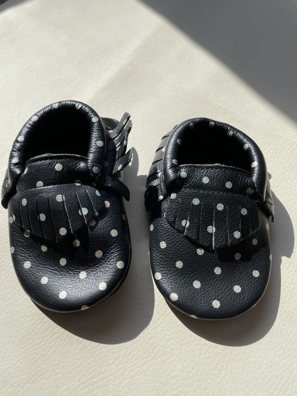 Vegan leather Moccasins | Black + Gold dots