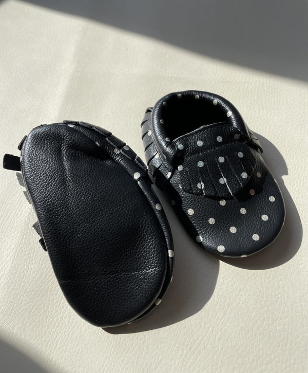 Vegan leather Moccasins | Black + Gold dots